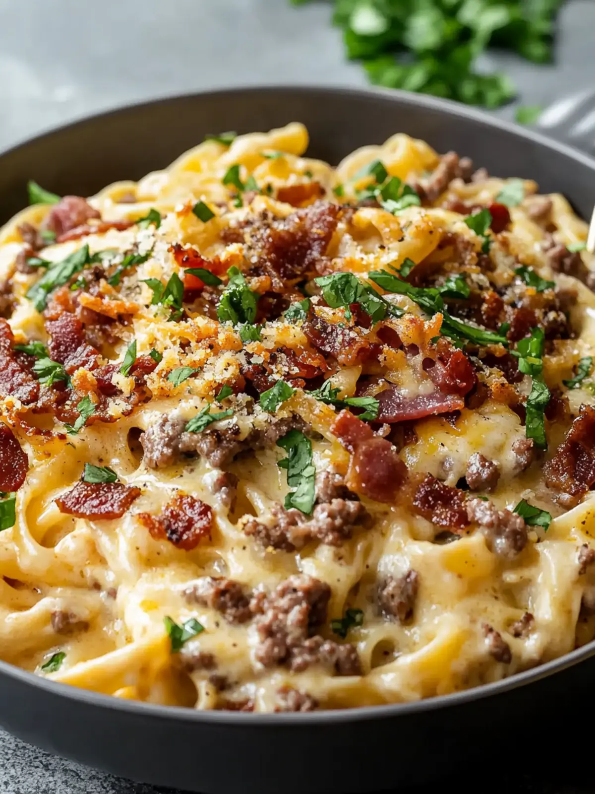 Creamy Loaded Bacon Cheeseburger Alfredo Pasta to Delight You 4 Loaded Bacon Cheeseburger Alfredo Pasta