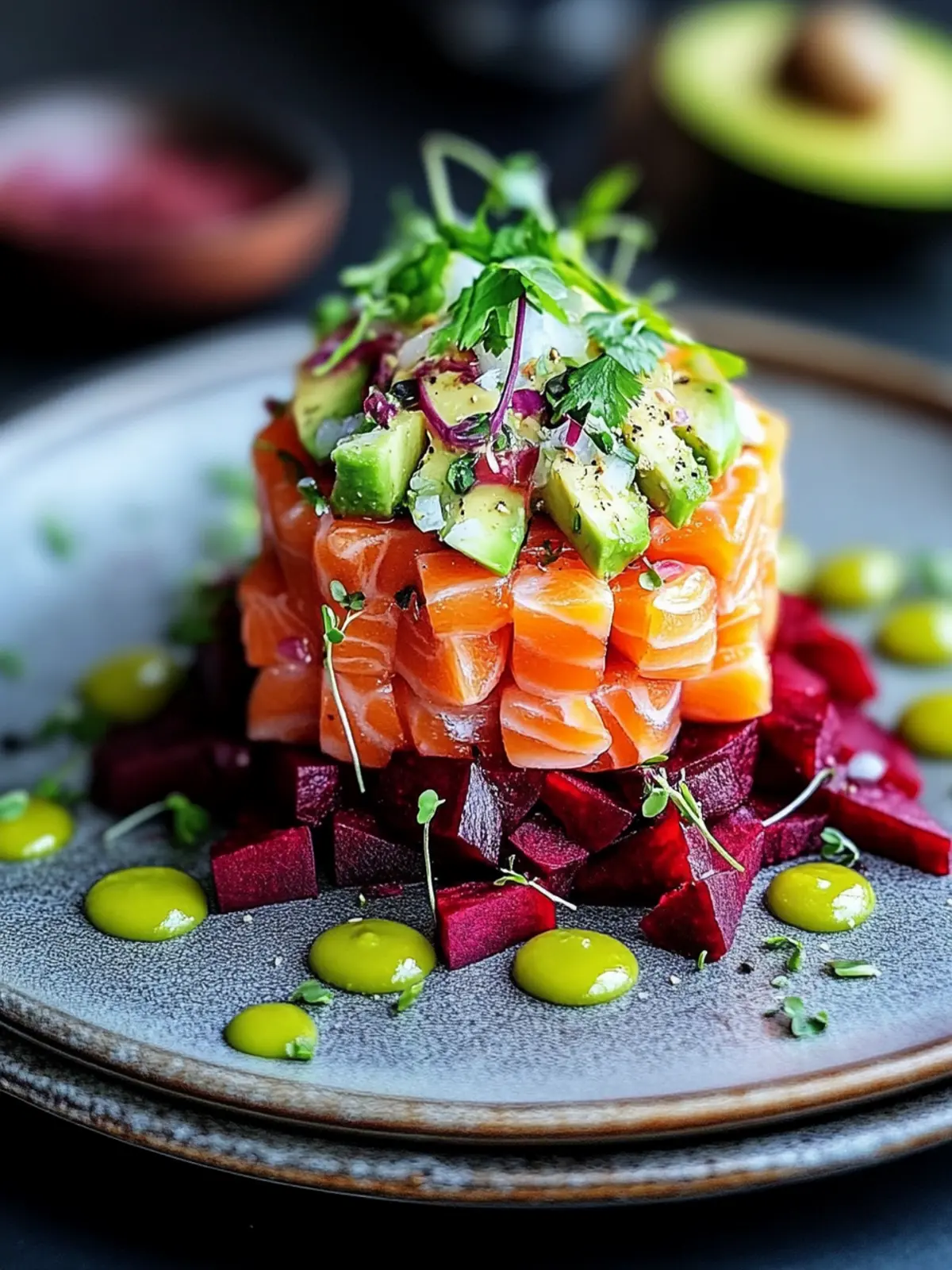 Savory Salmon Tartare with Beetroot & Avocado Bliss 4 Salmon Tartare with Beetroot & Avocado