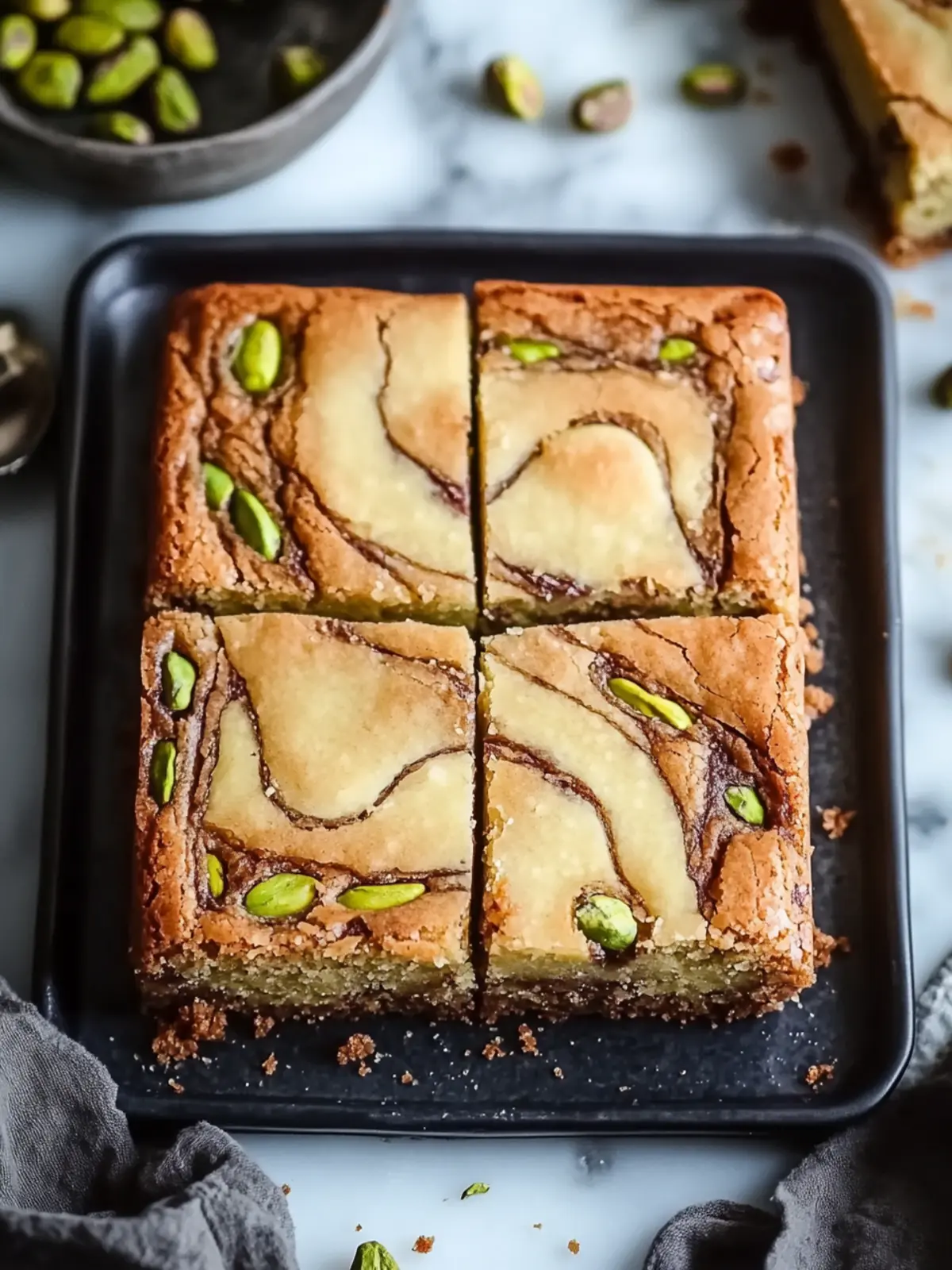 Irresistible Pistachio Blondies with Creamy Cheesecake Swirl 4 Pistachio Blondies