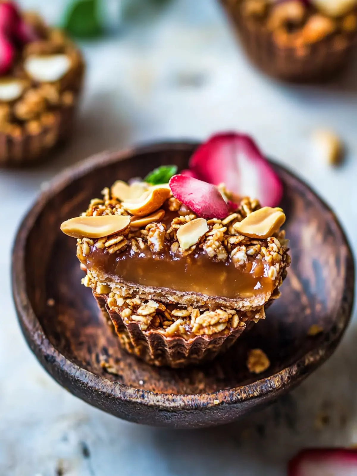 Vegan Granola Cups with Peanut Caramel for Guilt-Free Snacking 2 Vegan granola cups with peanut caramel