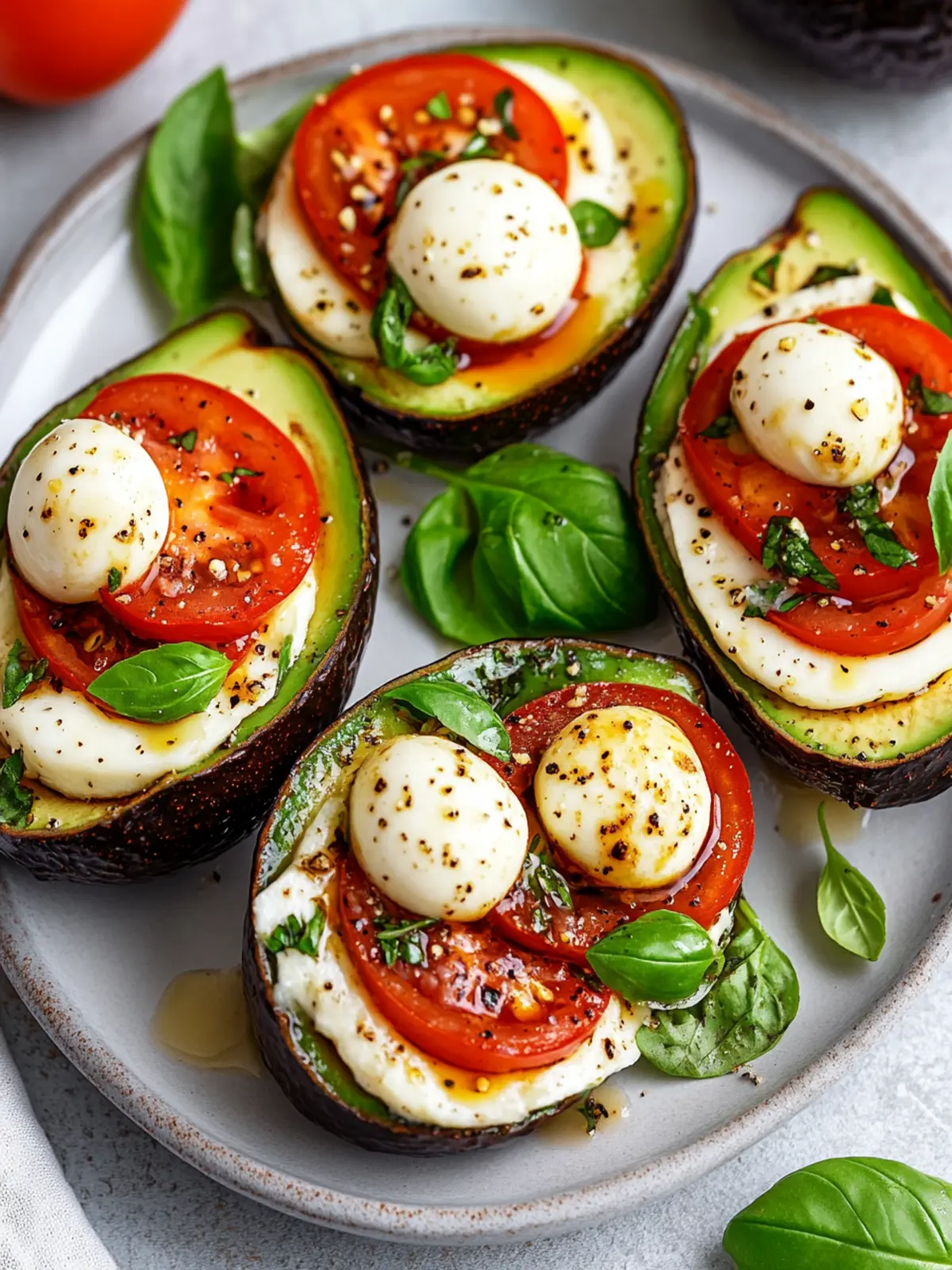 Caprese Stuffed Avocado Halves: Your Summer Appetizer Smash! 4 Caprese Stuffed Avocado Halves