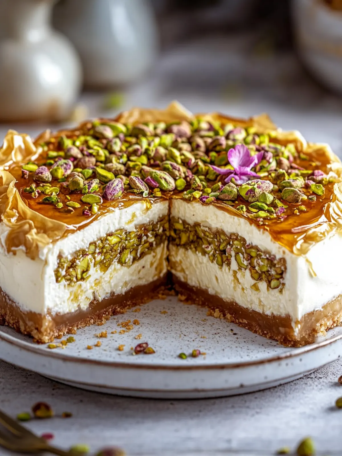 Honey Pistachio Baklava Cheesecake: Indulge in Rich Flavor 2 Honey Pistachio Baklava Cheesecake