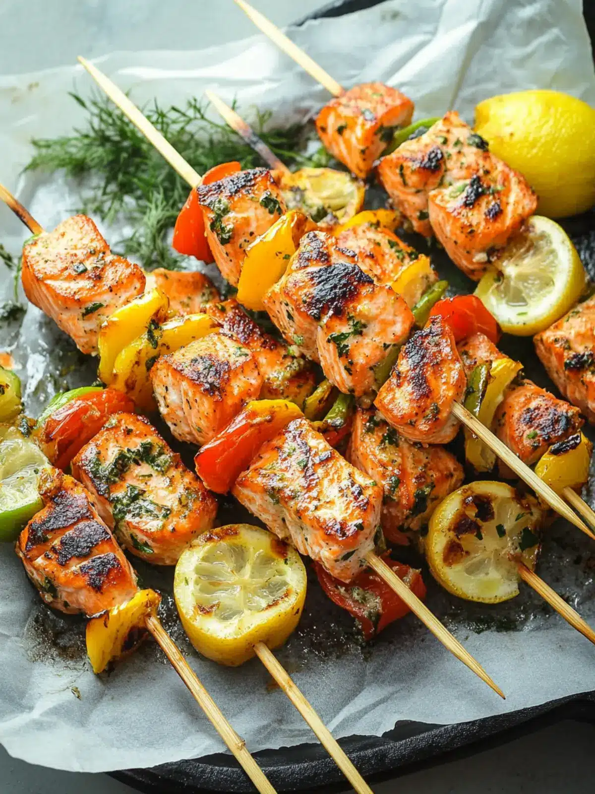 Mediterranean Salmon Skewers: Fresh, Flavorful, and Fast! 2 Mediterranean Salmon Skewers