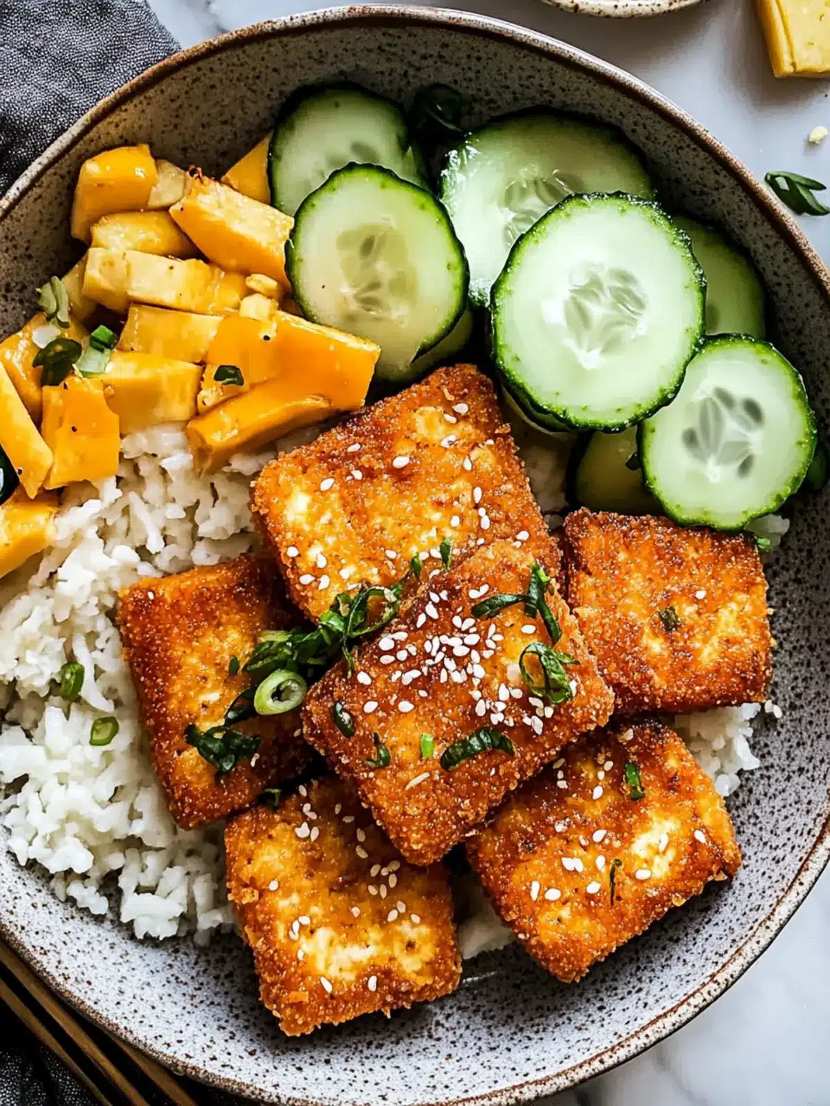 Crispy Breaded Tofu Dinner with Cucumber Salad Delight 4 Breaded tofu dinner