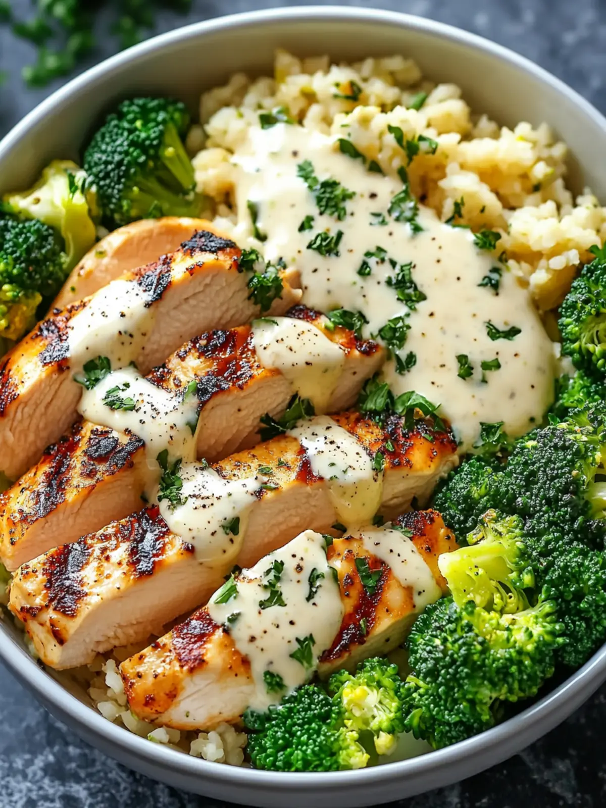 Grilled Chicken & Broccoli Bowls with Creamy Garlic Goodness 2 Grilled Chicken & Broccoli Bowls with Creamy Garlic Sauce