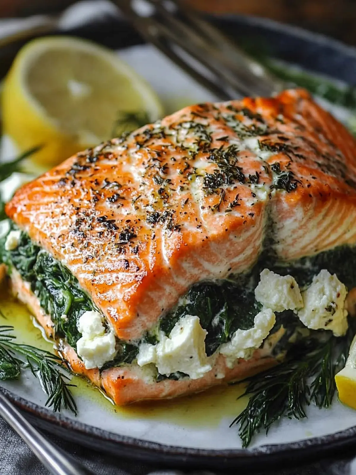 Baked Feta Spinach Stuffed Salmon That's Pure Comfort Joy 3 Baked Feta Spinach Stuffed Salmon