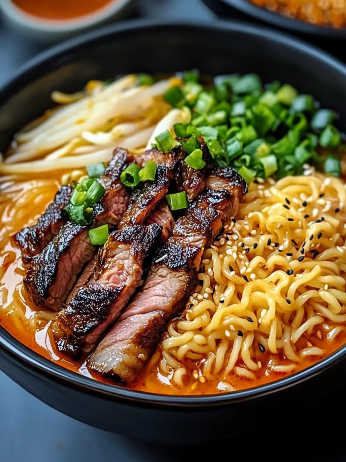 Delicious Spicy Korean Ramen with Grilled Beef & Creamy Sauce 4 Spicy Korean Ramen with Grilled Beef & Creamy Sauce
