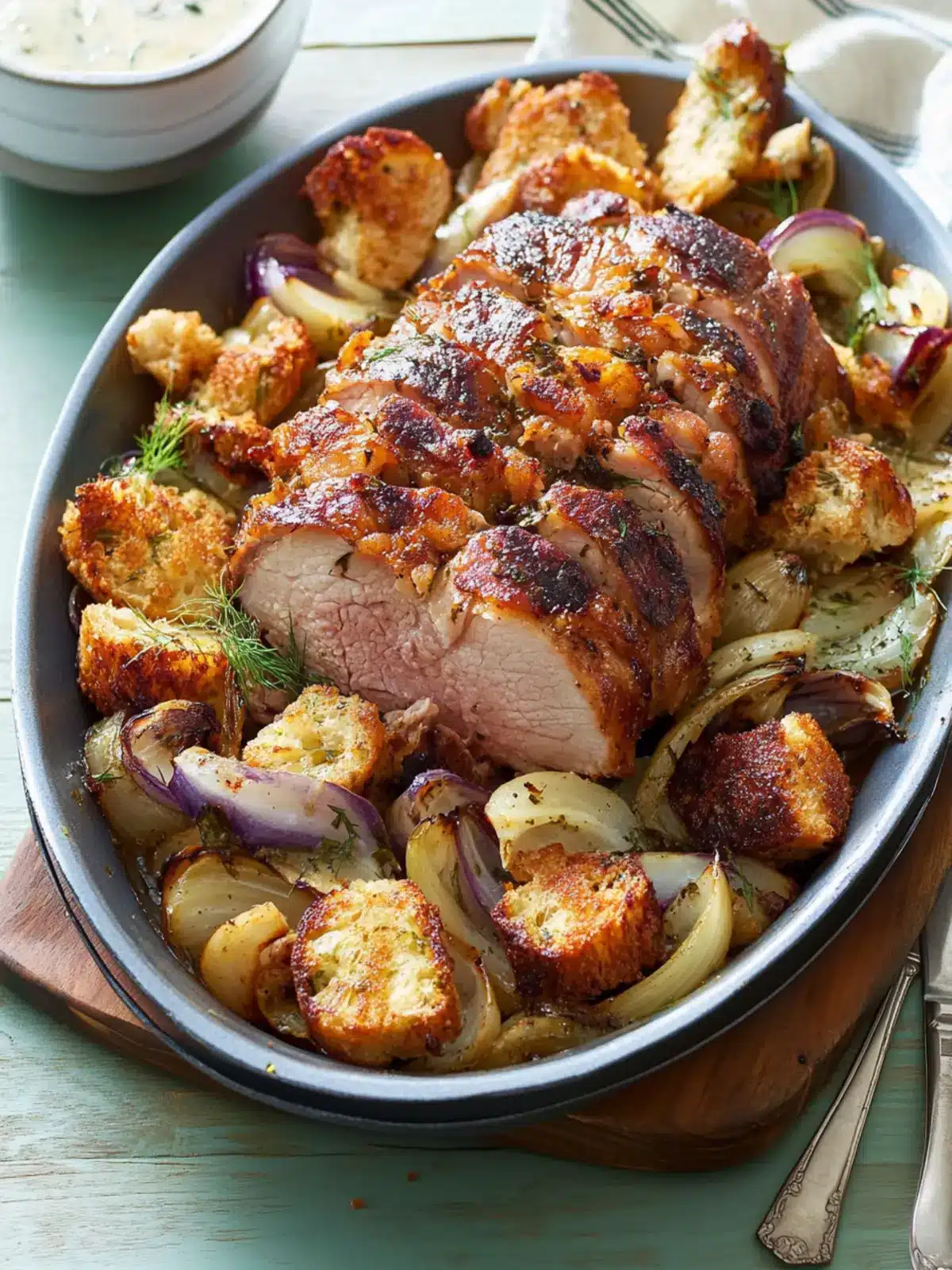 Savory Roast Pork Loin with Fennel and Chunky Croutons Delight 3 Roast Pork Loin with Fennel and Chunky Croutons