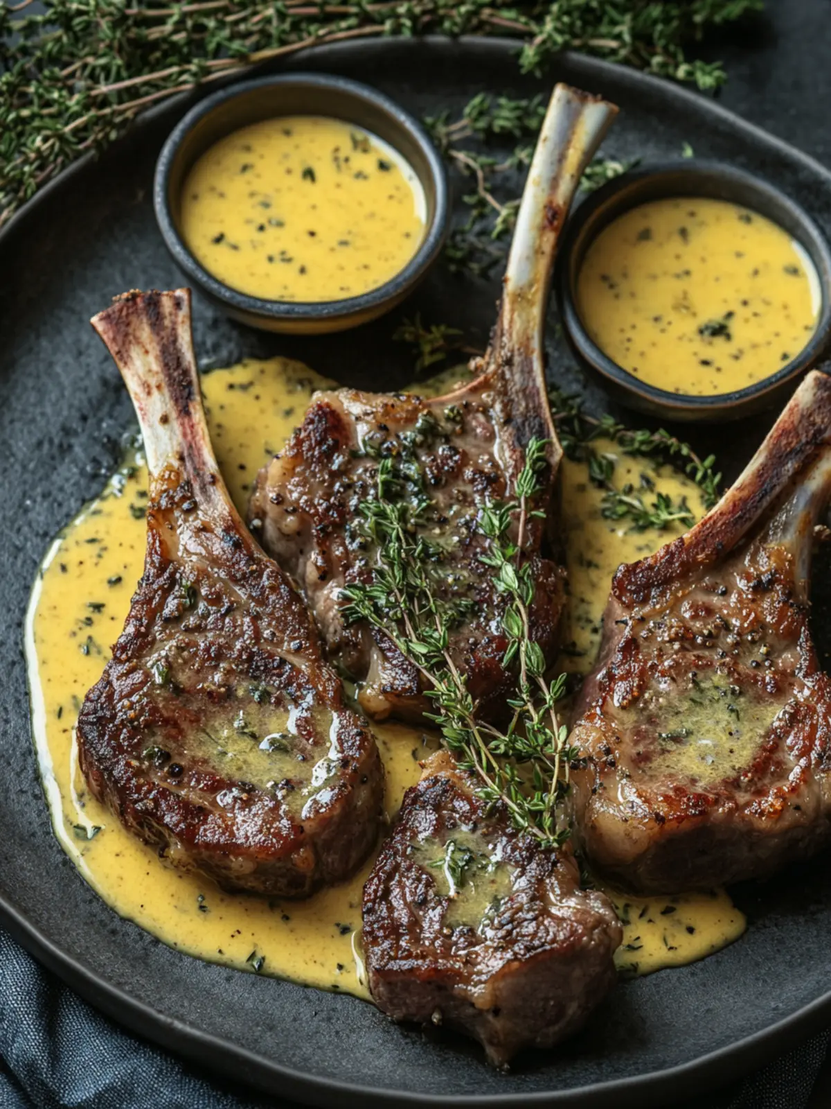 Lamb Chops with Mustard Thyme Sauce for a Gourmet Feast 4 Lamb Chops with Mustard Thyme Sauce