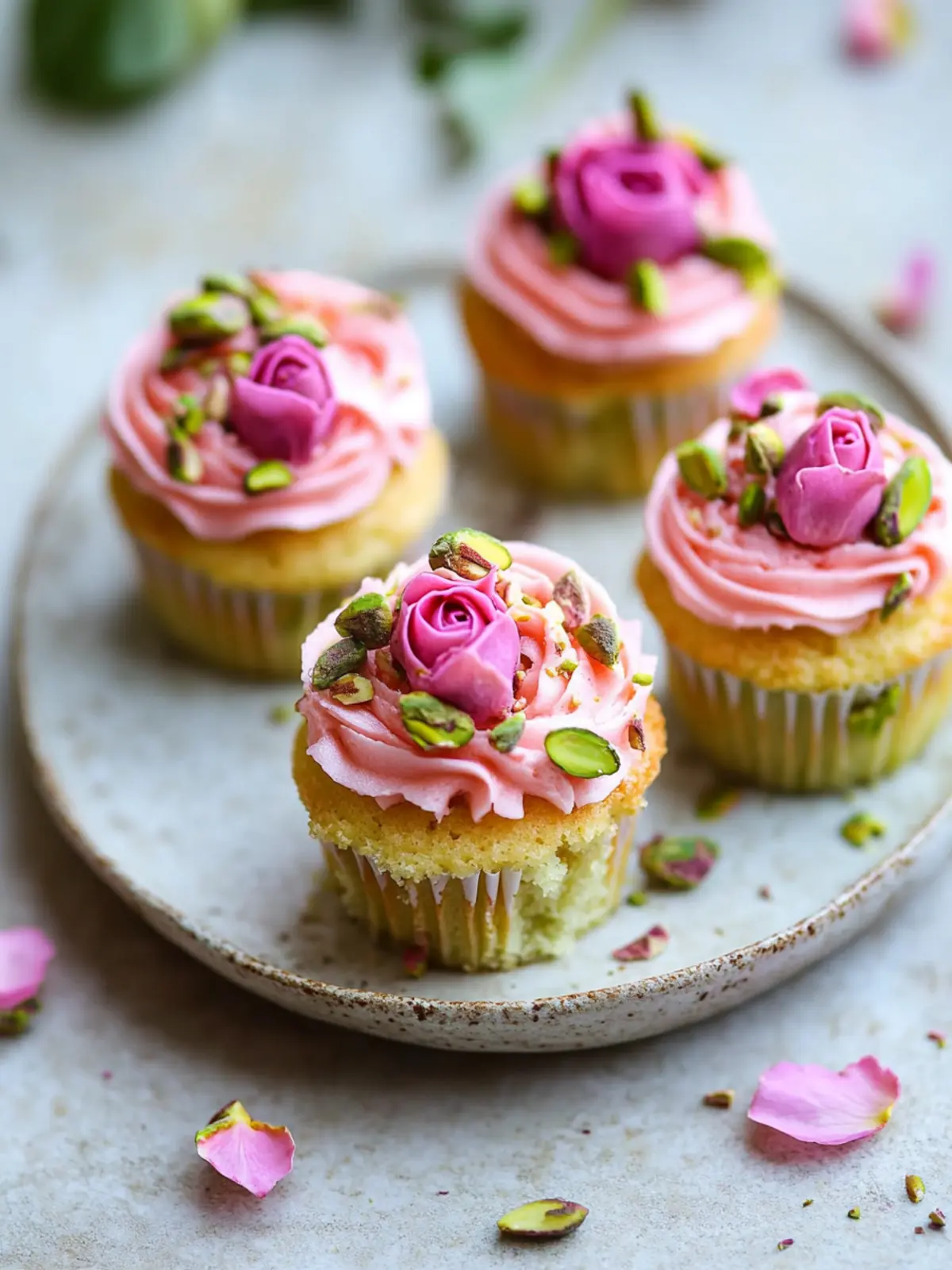 Vegan Mini Rose Pistachio Cupcakes for Sweet Celebrations 3 Vegan Mini Rose Pistachio Cupcakes