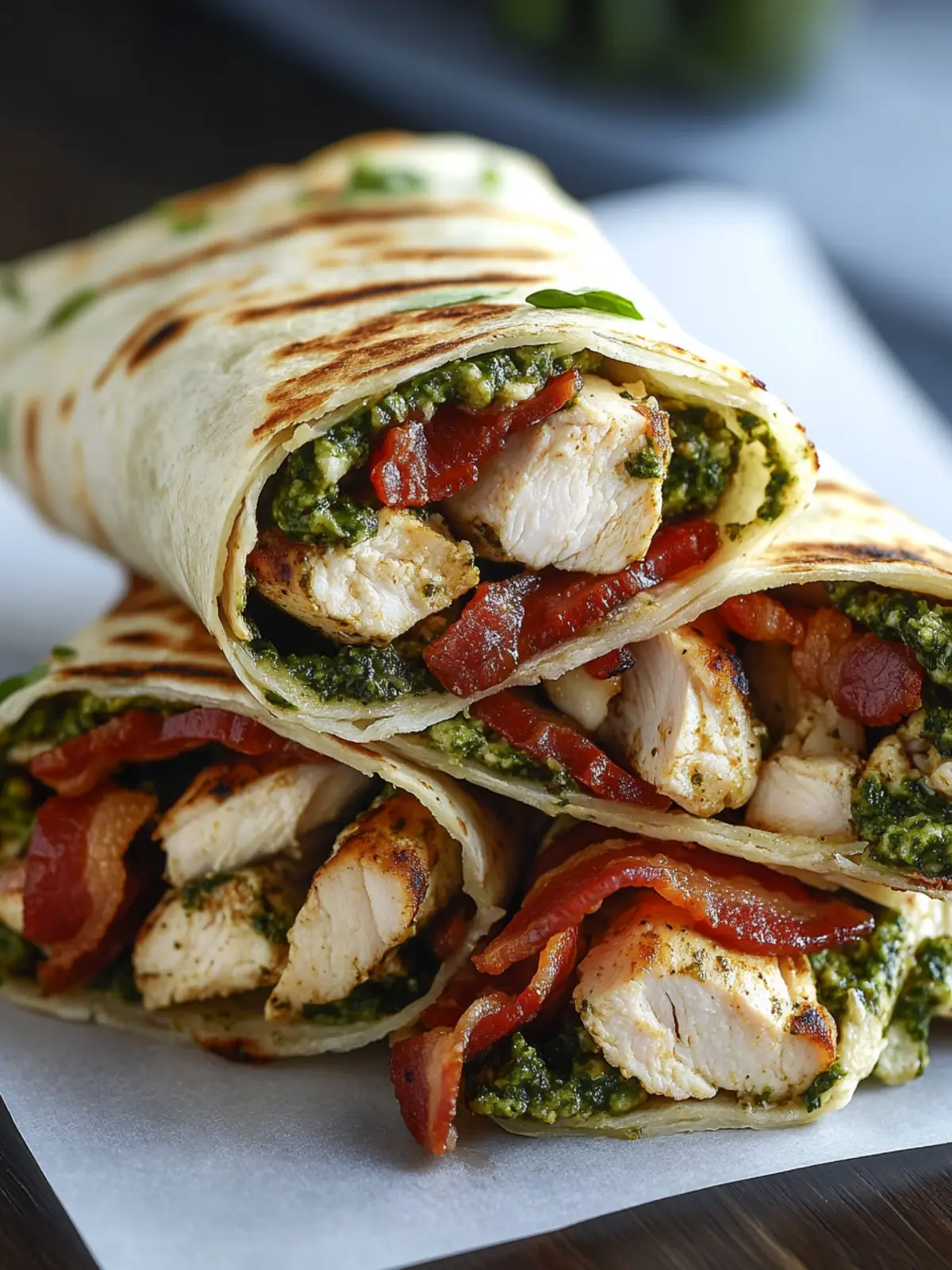 Pesto Chicken Wraps with Bacon for a Quick Flavor Boost 2 Pesto Chicken Wraps with Bacon