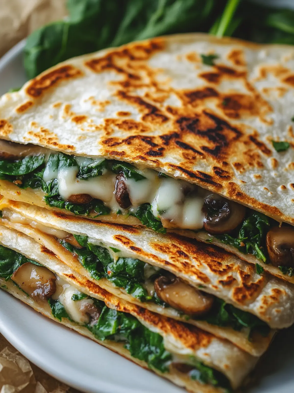 Cheesy Spinach and Mushroom Quesadillas in 20 Minutes! 2 Cheesy Spinach and Mushroom Quesadillas