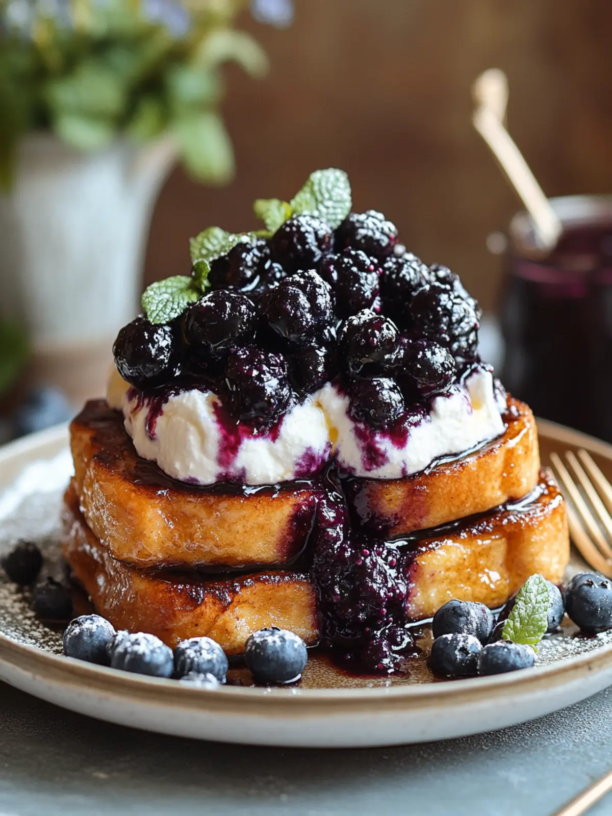 Decadent Brioche French Toast with Blueberry Compote & Crème Fraîche 2 Brioche French Toast with Blueberry Compote & Crème Fraîche