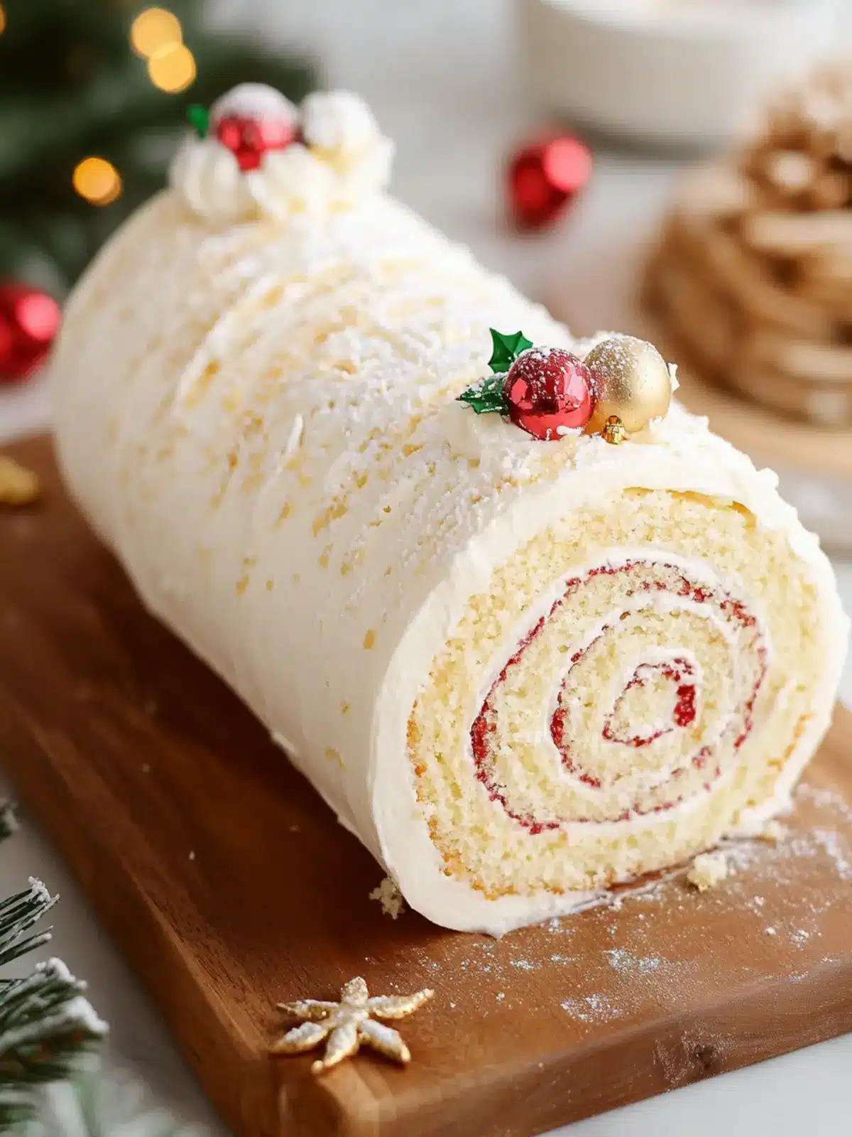 Delightful Christmas Vanilla Roll Cake with Whipped Cream Twist 2 Christmas Vanilla Roll Cake