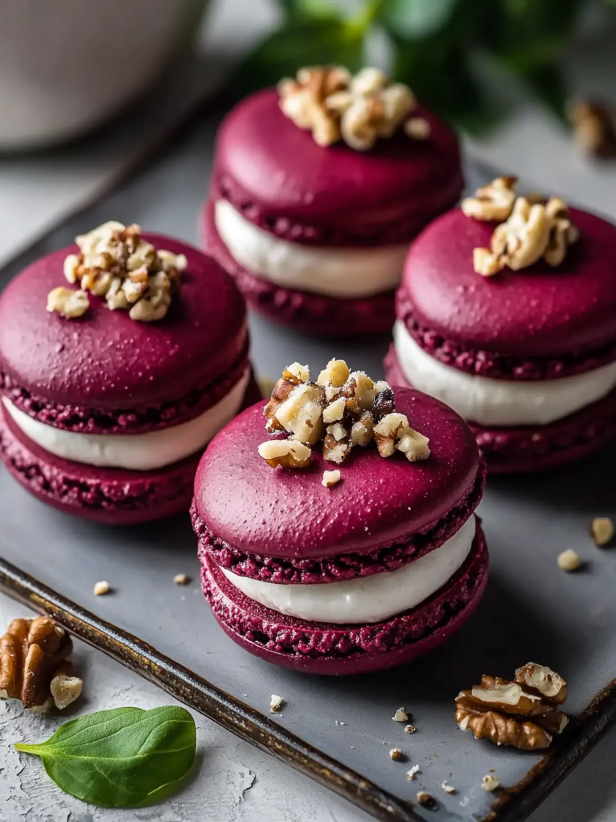 Savory Beet Macarons with Goat Cheese & Walnut Crunch Delight 3 Savory Beet Macarons with Goat Cheese & Walnut Crunch